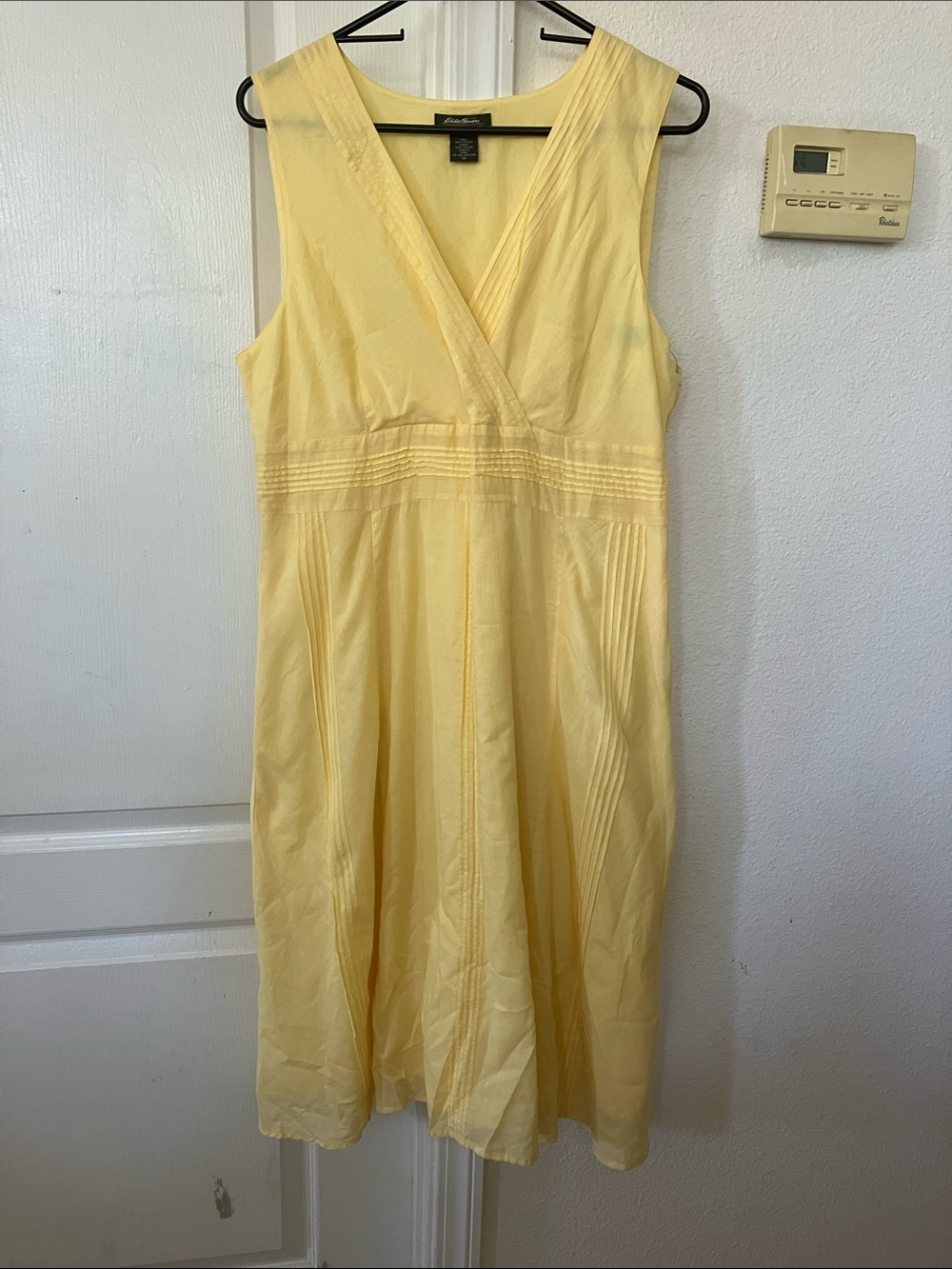 Eddie Bauer Pastel Yellow Fit & Flare Cotton V-Neck Tank Midi Dress  Size 14